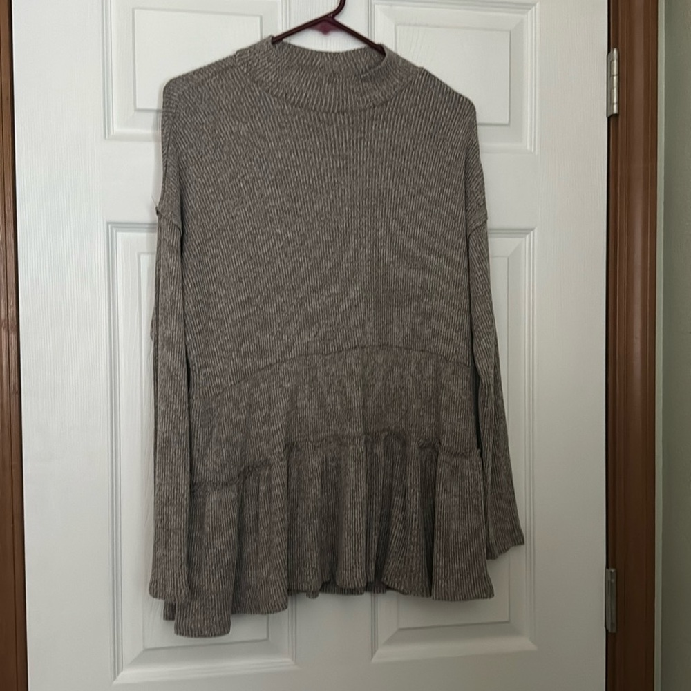 Women’s 0X Sweater Tunic Tan Long Sleeve
